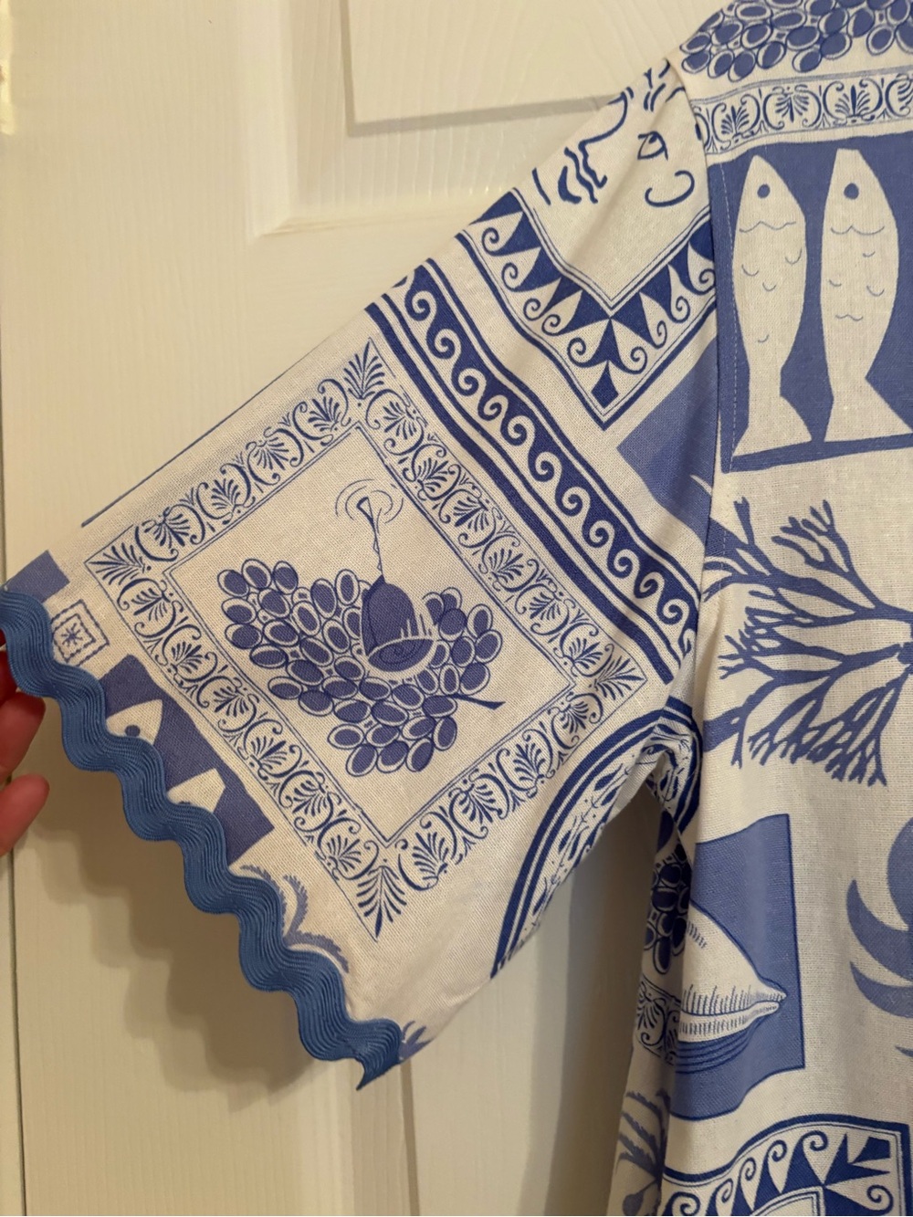 Summery Linen Blend Button Down Top in Beautiful Blue and White - Picture 4 of 11